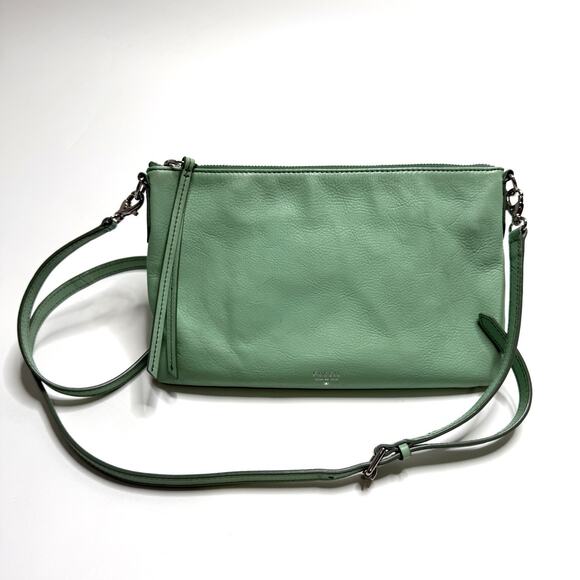 Fossil Mint Green Cowhide Leather Sydney Zip Top Crossbody Handbag Purse Medium - Picture 1 of 16